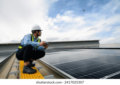 Energy Engineer using Drone Technology for inspection work of Solar Panel installation, Drone-Assisted Surveying for Next-Gen Exploration - Powered by Shutterstock