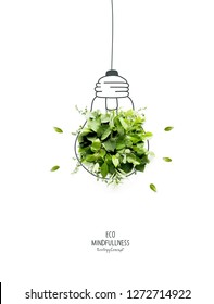 Energy saving eco lamp, made with green sprout and leaves,isolated on white background. LED lamp with green leaf. Minimal nature concept.Think Green.Ecology Concept. Environmentally friendly planet.
 - Shutterstock ID 1272714922