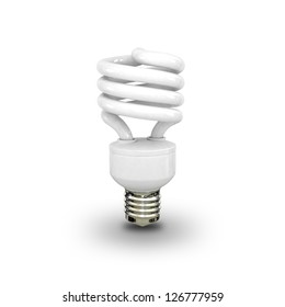 Energy Saving Fluorescent Lightbulb On White Background