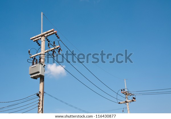 Energy Technology Electrical Post By Road Stock Photo