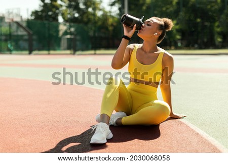 Similar – Image, Stock Photo Runner woman relaxed listening to music for training outdoors