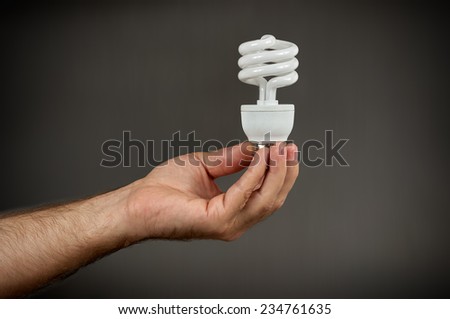Energy-saving bulb CFL in man'??s hand