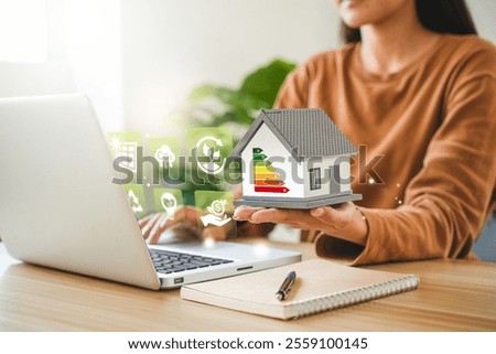 Energy-saving homes, energy efficiency concepts, eco-friendly home improvements, cost savings, low-energy eco-friendly homes, green handshake.