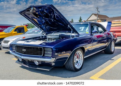 Enfield, Nova Scotia, Canada - July 20, 2019 :  Stunning 1969 Chevy Camaro SS At S.B Tirecraft Auto Center Car Show.

