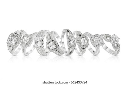 engagement  diamond wedding ring group on white,isolate