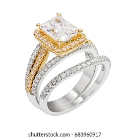 Engagement Diamond Wedding Ring Group On White,isolate