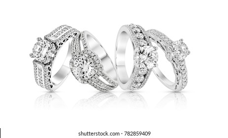 engagement diamond wedding ring group white isolate
