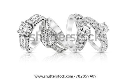 engagement diamond wedding ring group on white,isolate
