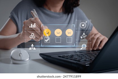 Engagement rating survey with customer or employee satisfaction evaluation. Building trust, retention, and loyalty. Best experience and positive satisfaction with excellent process, operation, service
