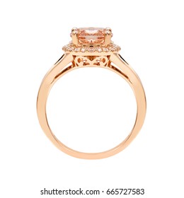 Engagement Ring Pink Gold,rose Gold,Morganite And Diamond On White Isolate