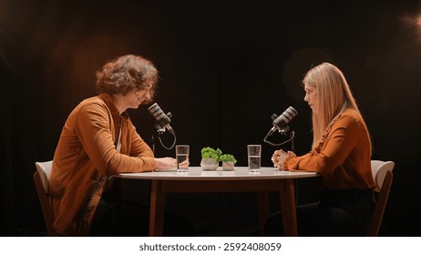 Engaging Podcast Interview Between Two Influencers in a Modern Recording Studio Setting