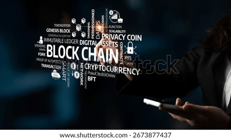 Engaging visual representation of blockchain technology featuring key terms like cryptocurrency, tokenization, and digital assets, illustrating innovation in finance. Tessel
