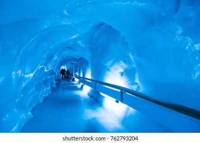 ENGELBERG, SWITZERLAND - October 29, 2017: People visiting the glacier cave in Mt. Titlis area
