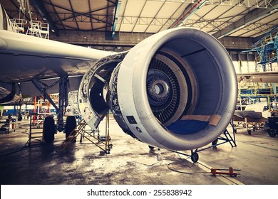 Engine of the airplane under heavy maintenance - Shutterstock ID 255838942