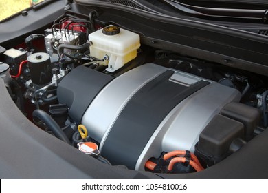 Engine Bay Of A Car, Hybrid System Under The Hood