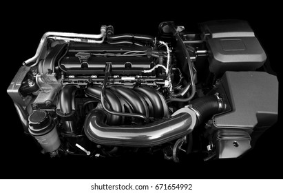 Engine close-up on a black background