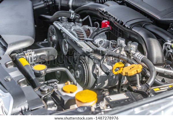engine and engine\
compartment of a new car