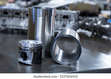 Engine components valve piston closeup