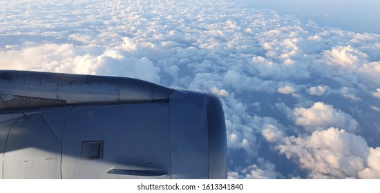 The Engine Cover Of An Aircraft In The Sky