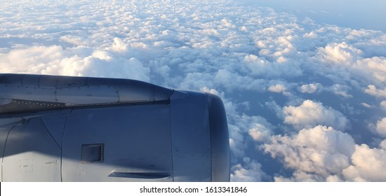 The Engine Cover Of An Aircraft In The Sky