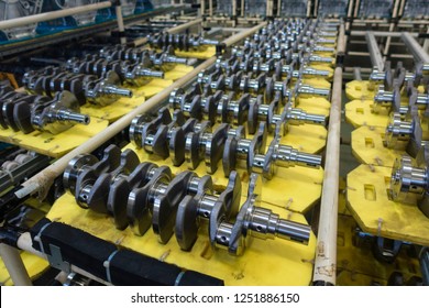 Engine crankshaft in factory, Crank shaft, Warehouse, Store, Automotive,Car production.