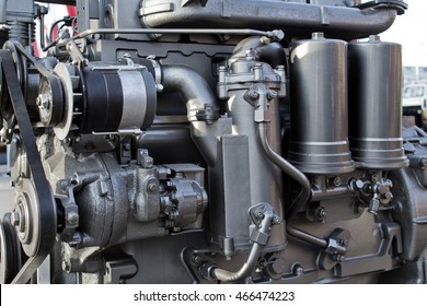 Engine Details. Diesel Engine. Motor Truck Background