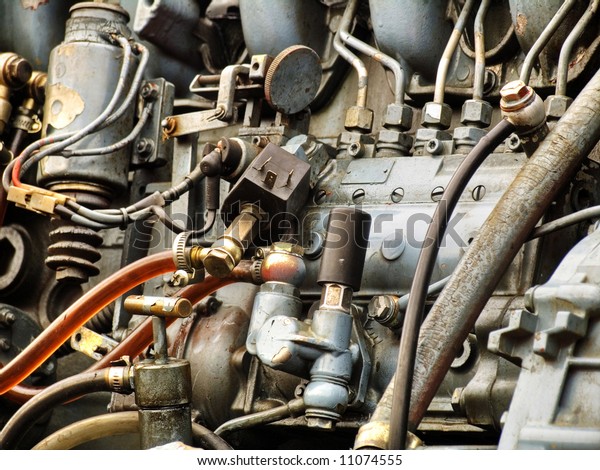 Engine details.\
Diesel engine. Motor\
truck