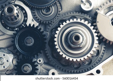 engine gears wheels, closeup view - Shutterstock ID 560016454