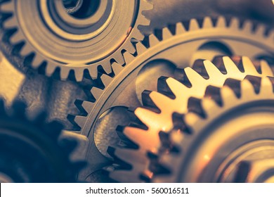 engine gears wheels, closeup view - Shutterstock ID 560016511