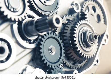 engine gears wheels, closeup view - Shutterstock ID 569550814