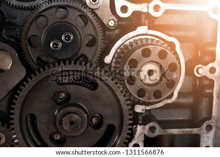 engine gears wheels, closeup view
