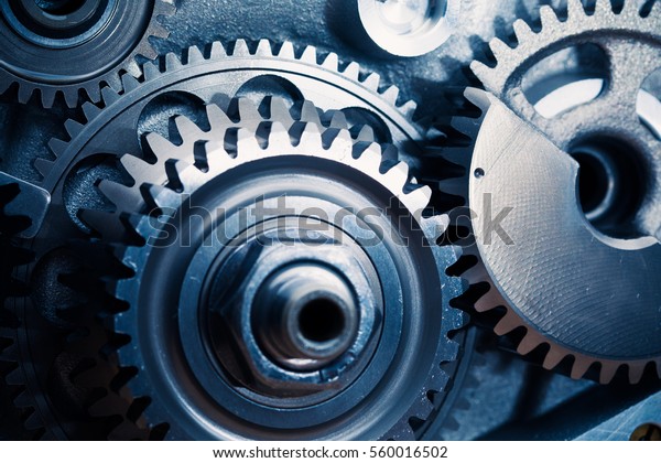 engine gears wheels, closeup\
view