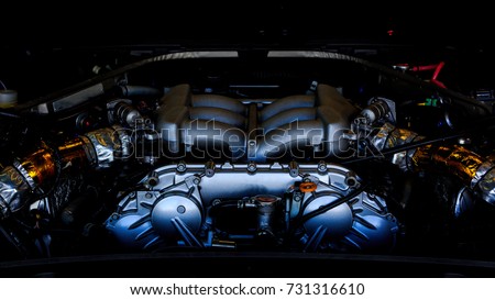 Engine inside super car, Super car engine.