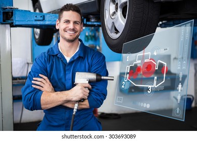 Engine interface against mechanic holding a drill tool