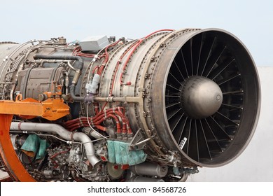 The engine of the jet plane the front view