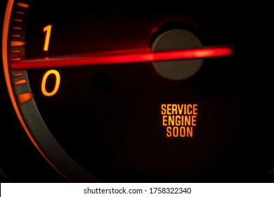 “SERVICE ENGINE SOON” Light On Dashboard Of Car In Need Of Service Or Repair