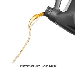 Engine Oil Pouring From Canister, Isolated On White