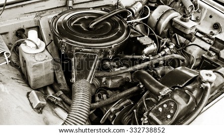 The engine of the old car close-up