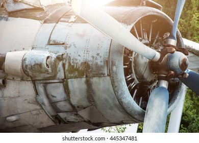 Engine and propeller closeup from retro airplane. - Shutterstock ID 445347481