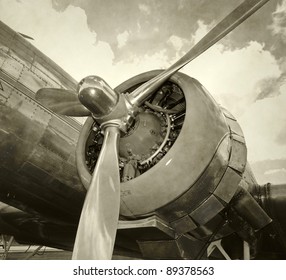 Engine and propeller closeup from retro airplane