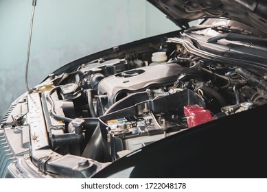 The Engine Room Of The Diesel Engine Pickup Truck Is Waiting For Maintenance.