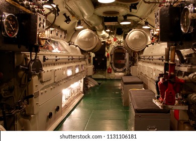 Engine Room Inside A U.S. Navy World War II Submarine