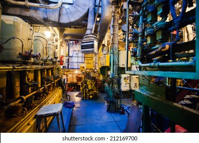 Engine Room On A Cargo Boat Ship