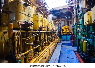 Engine Room On A Cargo Boat Ship