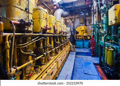 Engine Room On A Cargo Boat Ship, Engine Room On An Oil Platform, Inside Oil Platform, Inside Ship 