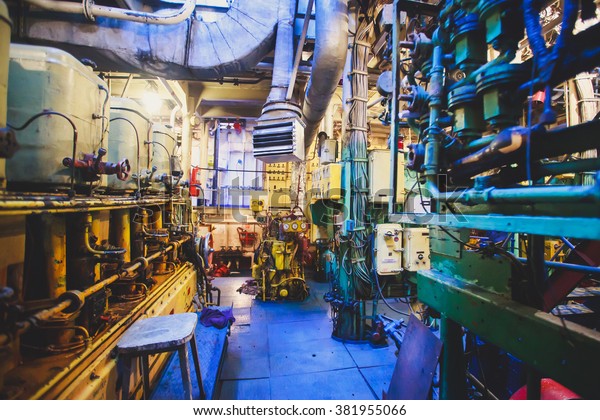 Engine Room On Cargo Boat Ship Stock Photo Edit Now