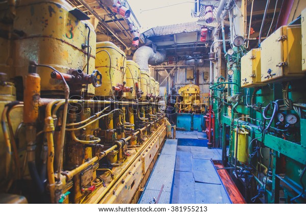 Engine Room On Cargo Boat Ship Stock Photo Edit Now 381955213