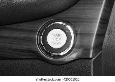 Engine Start Button In The Car - Black And White
