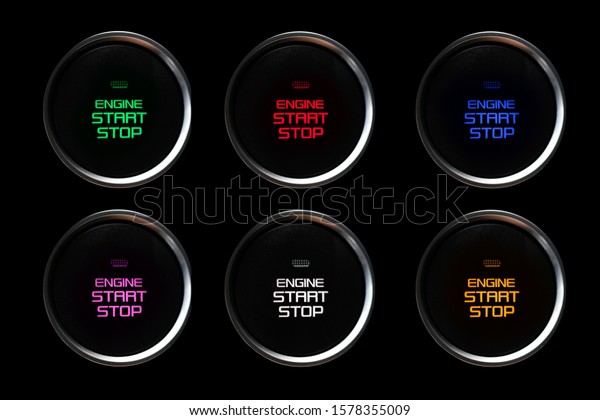 Engine Start Stop button in Car.Colorful set\
Start and Stop button in luxury\
car.