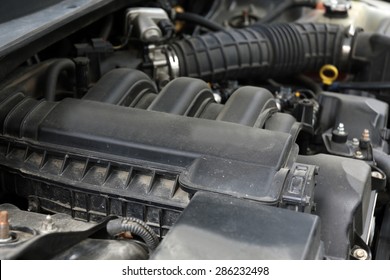 Engine under hood of car
